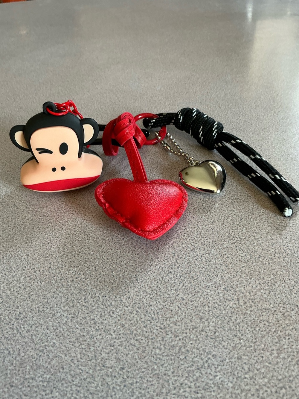 Paul Frank Red Heart & Monkey Bag Charm with Silver Accent New!